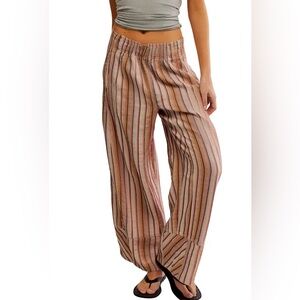 Free People Day’s End Stripe Pant Cream Pink Beach Vacation Cotton
